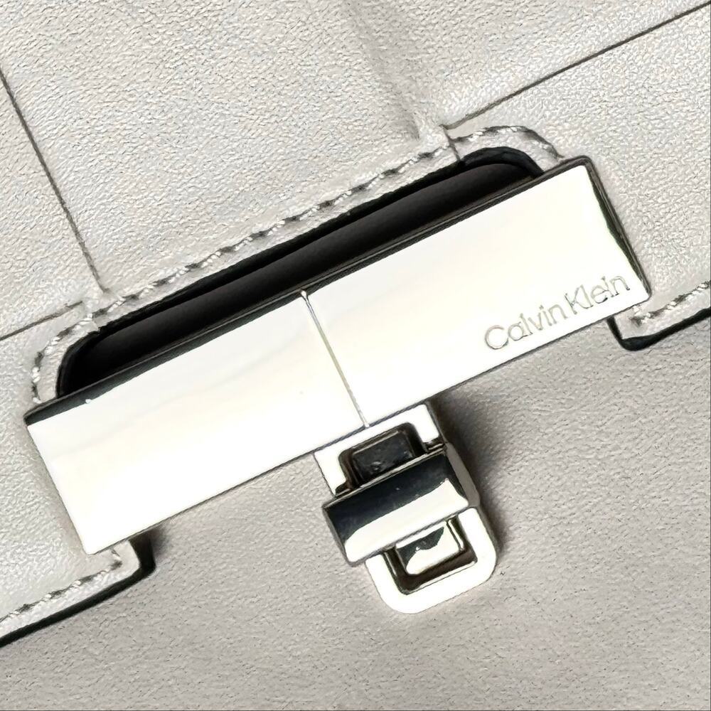 Calvin Klein Becky Turnlock Convertible Satchel Vegan Leather Dove Gray NWT - Picture 6 of 12